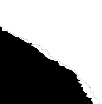 Abstract black and white diagonal shape with a rough torn paper edge design