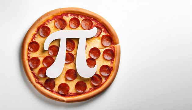 a pizza with the pi symbol made from pepperoni slices on a white background