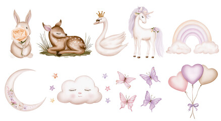 Obraz premium Collection of Whimsical Watercolor Illustrations for Children