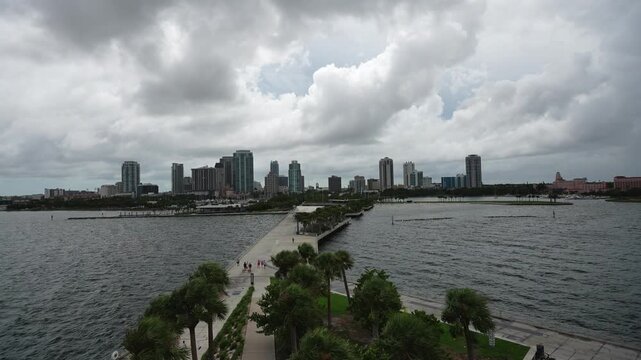 St petersburg, Florida, USA - 07 20 2026: The cloud landscape of St petersburg downtown, harbor and pier: aerial view
