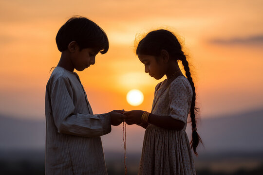 Beautiful Raksha Bandhan festival celebration featuring a loving brother and sister celebrating the sacred bond of siblings, with traditional rakhi, festive decorations, gifts, sweets, and a warm fami