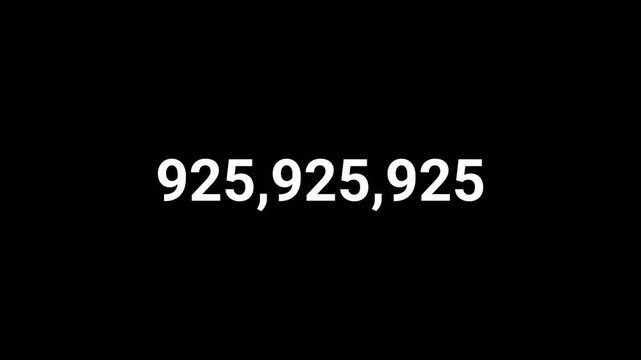 Number counter animation from zero to one billion numbers on a transparent background  with alpha channel , Counting Numbers from 0 to 1,000,000,000 on a black background, Counting number animation