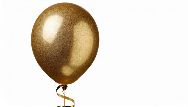 single golden balloon with curly ribbon isolated on white background celebration