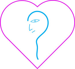 Woman Profile Silhouette with Heart and Brain Symbol, Pink Vector Illustration of Love, Beauty, Fashion, and Creative Thinking Concept