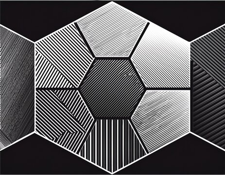 black and white geometric hexagon shape with stripes