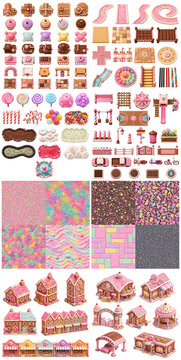 Candyland Sweet Village Masterplan Entourage Set - Top View Site Plan Objects on Transparent Background