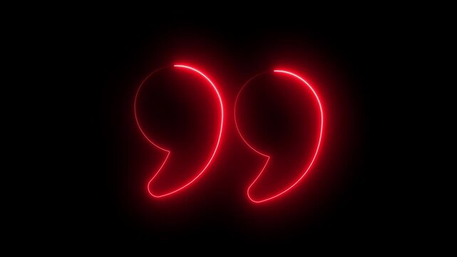 Neon red glowing quotation marks animation on black background, for quote highlights