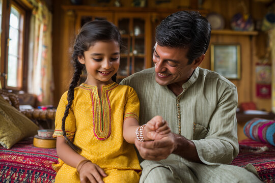Beautiful Raksha Bandhan festival celebration featuring a loving brother and sister celebrating the sacred bond of siblings, with traditional rakhi, festive decorations, gifts, sweets, and a warm fami