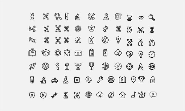DNA line art icon set vector illustration