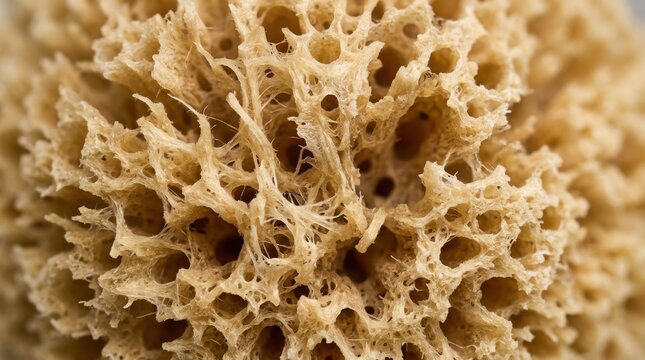 Close up of a natural sea sponge texture with intricate porous structure.