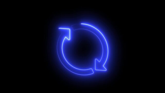 Glowing blue neon circular refresh animation loop on black background