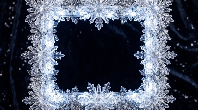 Glowing snowflake frame on a dark background for Christmas