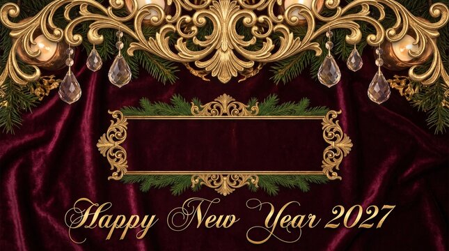 Elegant Happy New Year 2027 Greeting on Red Velvet Background