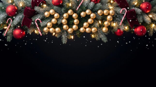 2025 New Year Celebration Garland with Festive Ornaments and Snow