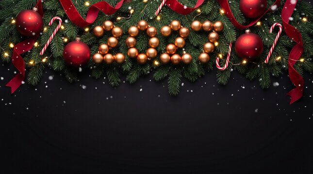 New Year 2027 Christmas Background with Decorations and Copy Space