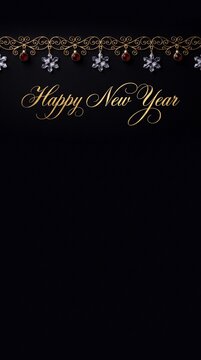 Elegant Gold Happy New Year Text on Black Background