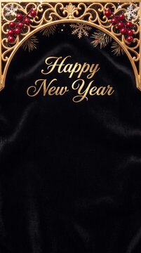Elegant Happy New Year Greeting on Luxury Black Velvet Background
