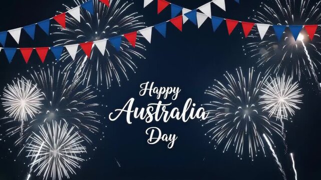 Happy australia day celebration with fireworks and bunting