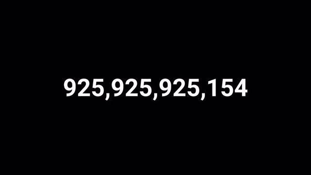 Number counter animation from zero to ten trillion numbers on a transparent background  with alpha channel , Counting Numbers from 0 to 1,000,000,000,000  black background, Counting number animation