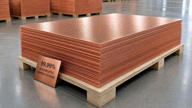 99.99% Electrolytic Copper Cathode Sheets on Warehouse Pallet