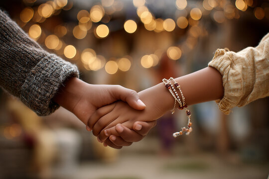 Beautiful Raksha Bandhan festival celebration featuring a loving brother and sister celebrating the sacred bond of siblings, with traditional rakhi, festive decorations, gifts, sweets, and a warm fami