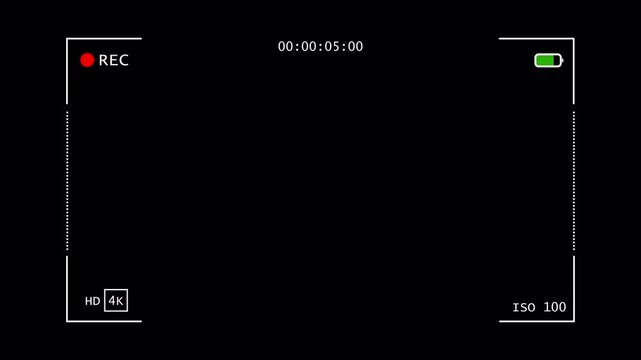 Camera Recording Screen Overlay on Transparent Background, Digital Video Recording HUD Motion Graphic, Minimal Camera REC Interface, 4K Alpha Channel