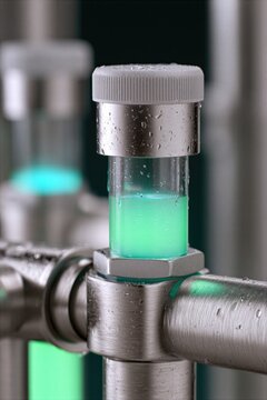 Advanced automated chemical technology and subsea energy reactor core with complex geometric network of glowing liquid lines