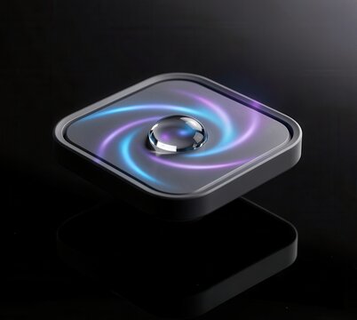 Futuristic Glowing Device With Water Drop on Dark Background