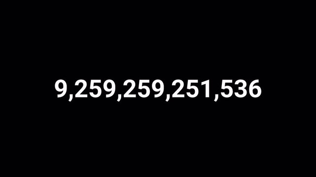 Number counter animation from zero to ten trillion numbers on a transparent background  with alpha channel , Counting Numbers from 0 to 10,000,000,000,000  black background, Counting number animation