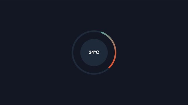 Minimalist digital temperature gauge interface with 24 degrees celsius display for weather app and smart home ui animation 4k
