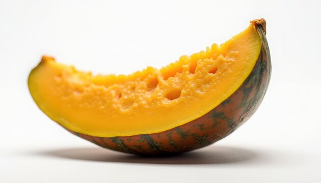 Fresh melon slice on white background showcasing vibrant orange color and textured flesh. Melon slice highlights juicy interior, perfect for summer recipes. Concept fresh fruit for healthy eating.
