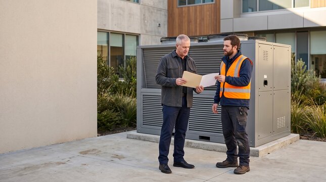 Facility manager reviews a completed low GWP cooling upgrade