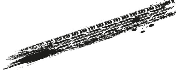 Grunge tire track, wheel braking marks. Truck, car or motorcycle tread pattern silhouette. Auto race, motorsport, speed racing design element. Vector illustration © Muhammad