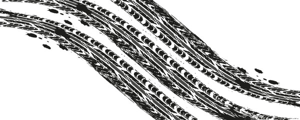 Grunge tire track, wheel braking marks. Truck, car or motorcycle tread pattern silhouette. Auto race, motorsport, speed racing design element. Vector illustration © Muhammad