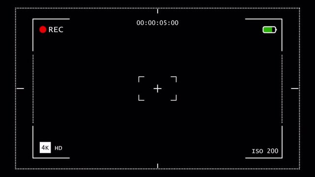 Camera Recording Screen Overlay on Transparent Background, Digital Video Recording HUD Motion Graphic, Minimal Camera REC Interface, 4K Alpha Channel