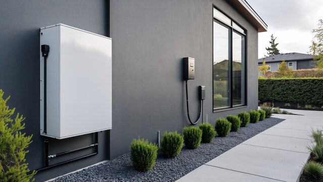 Residential Battery Energy Storage System Outside Modern Home