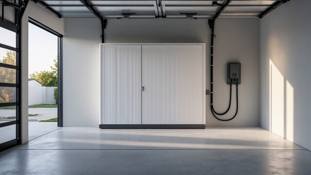 Residential Battery Storage System Installed in Modern Garage