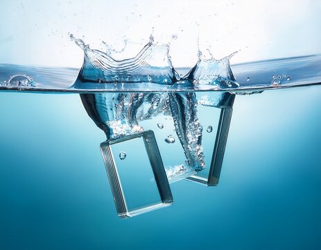 floating rectangular glass plates submerged in water with bubbles and reflections submerged reflection splashing
