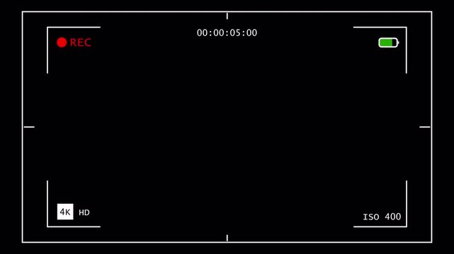 Camera Recording Screen Overlay on Transparent Background, Digital Video Recording HUD Motion Graphic, Minimal Camera REC Interface, 4K Alpha Channel