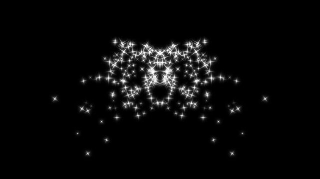 4k magic glitter star line trail, white glowing fairy dust, twinkling sparkle particles, shining doodle stars, smooth light burst, shimmer particles motion on black background. 4k video