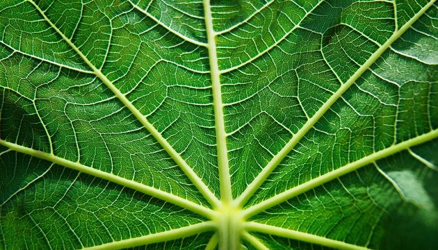 green papaya leaf macro close up with detailed veins tropical foliage nature background photography