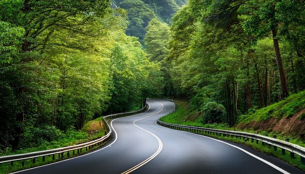 winding road through green forest