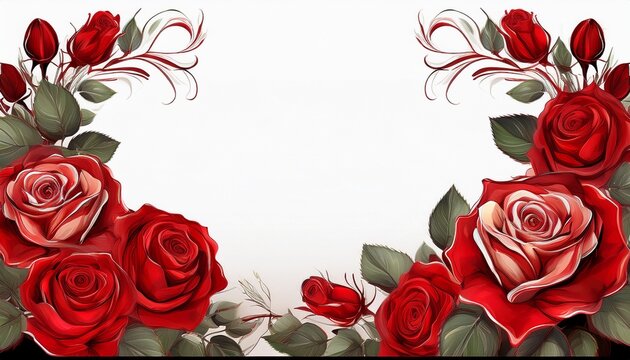 bunch of red roses frame border for text and desig on white background png