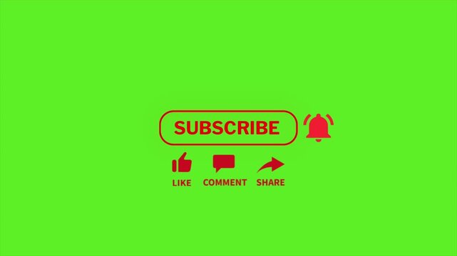 Animated subscribe button social media motion graphic overlay with green screen background for video editing projects