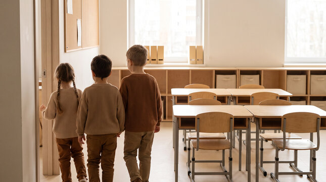 Primary pupils enter a classroom designed at their own scale