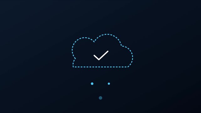 Cloud computing data sync animation with checkmark for digital technology and network connectivity interface 4k