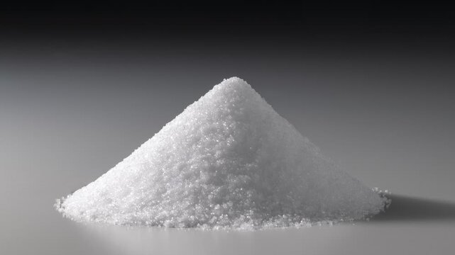 White salt granules crystalline mound close-up with fine texture detail and neutral background