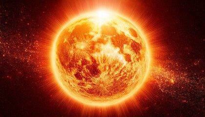 Fototapeta premium a radiant golden sun glowing with intense heat and light against a deep red space background representing cosmic power and energy