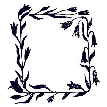 frame with leaves and flowers  Square floral frame with bellflowers. 