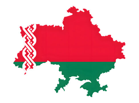 Belarus map silhouette featuring the national flag with decorative side pattern